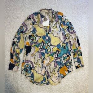 NWT Numph Nuninna Shirt Abstract Print Blouse Size Small